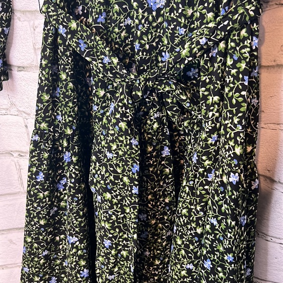 Michael Kors Black Midi Smock Dress w/ Green & Blue Floral Print, Ruffles, NWT! - Picture 6 of 9